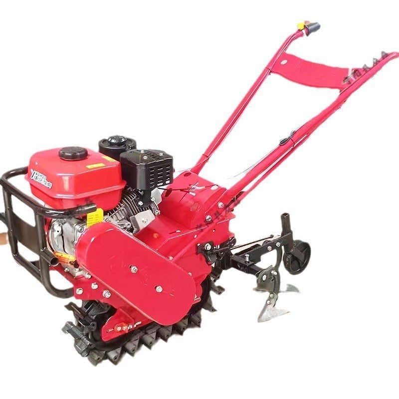 2025 New Model Crawler Small Red Bull Chain Rail Micro Tillage Machine, Tiller, Small Trenching Machine, Fertilization and Seeding Machine, Chain Rail Machine