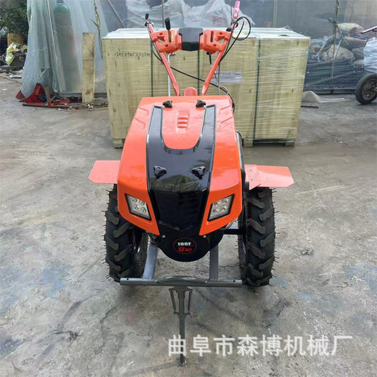 Agricultural Small Tillage Machine, Hand-Held Diesel High-Power Rotary Tillage Machine, Lighting Model with Hood, Hard Ground Deep Plowing Machine