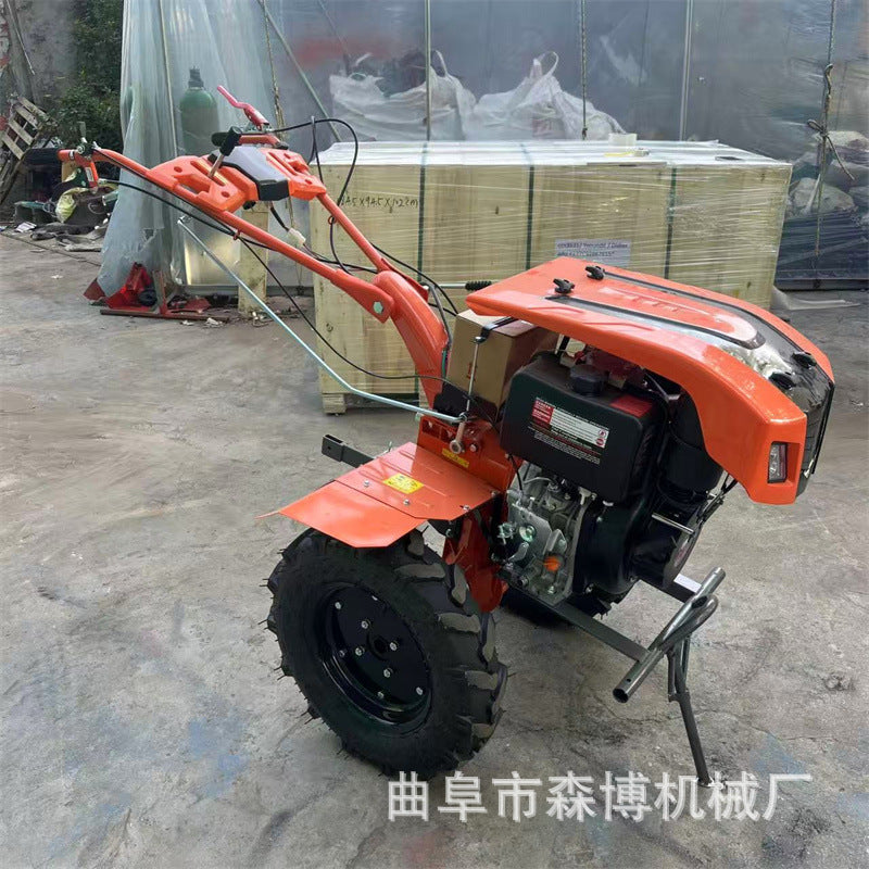 Agricultural Small Tillage Machine, Hand-Held Diesel High-Power Rotary Tillage Machine, Lighting Model with Hood, Hard Ground Deep Plowing Machine