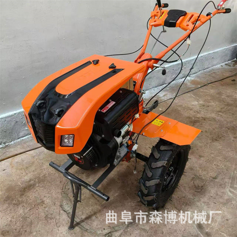 Agricultural Small Tillage Machine, Hand-Held Diesel High-Power Rotary Tillage Machine, Lighting Model with Hood, Hard Ground Deep Plowing Machine