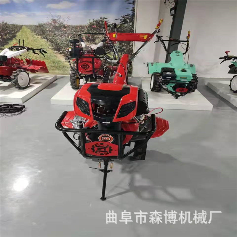 Agricultural Small Tillage Machine, Hand-Held Diesel High-Power Rotary Tillage Machine, Lighting Model with Hood, Hard Ground Deep Plowing Machine