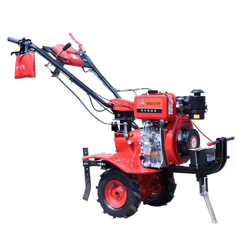 Agricultural Small Tillage Machine, Hand-Held Diesel High-Power Rotary Tillage Machine, Lighting Model with Hood, Hard Ground Deep Plowing Machine