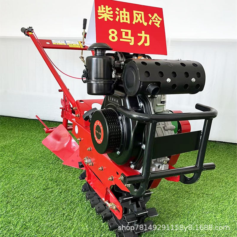 Crawler Chain Rail Type Little Red Bull Micro-Tiller Agricultural Trenching, Loosening, Fertilizing and Plowing Machine Diesel-Powered Micro-Tiller