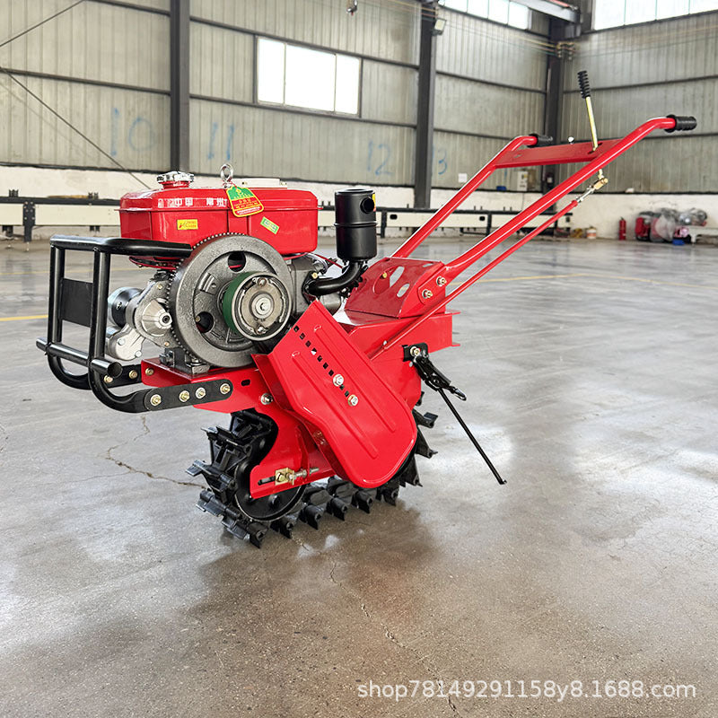 Crawler Chain Rail Type Little Red Bull Micro-Tiller Agricultural Trenching, Loosening, Fertilizing and Plowing Machine Diesel-Powered Micro-Tiller