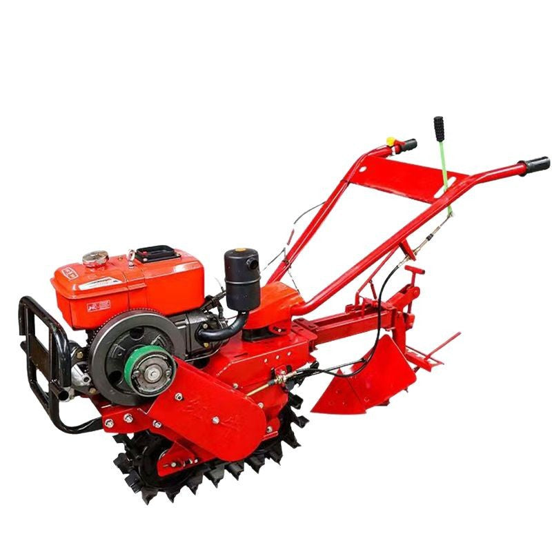 Crawler Chain Rail Type Little Red Bull Micro-Tiller Agricultural Trenching, Loosening, Fertilizing and Plowing Machine Diesel-Powered Micro-Tiller