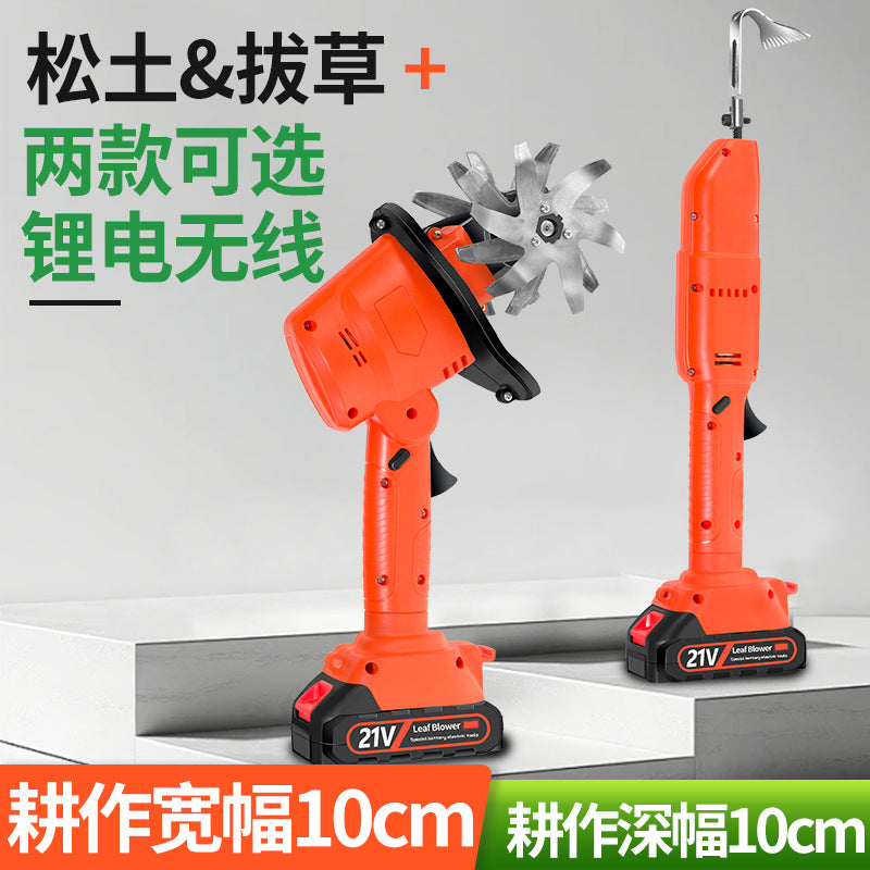 New Household Lithium Battery Micro-Tiller, Weeding and Loosening Soil, Small Tiller, Plow, Handheld Electric Hoe, Rotary Tiller