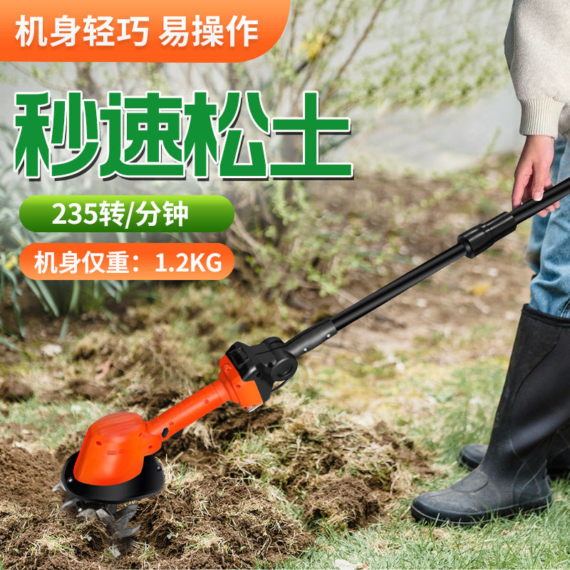 New Household Lithium Battery Micro-Tiller, Weeding and Loosening Soil, Small Tiller, Plow, Handheld Electric Hoe, Rotary Tiller