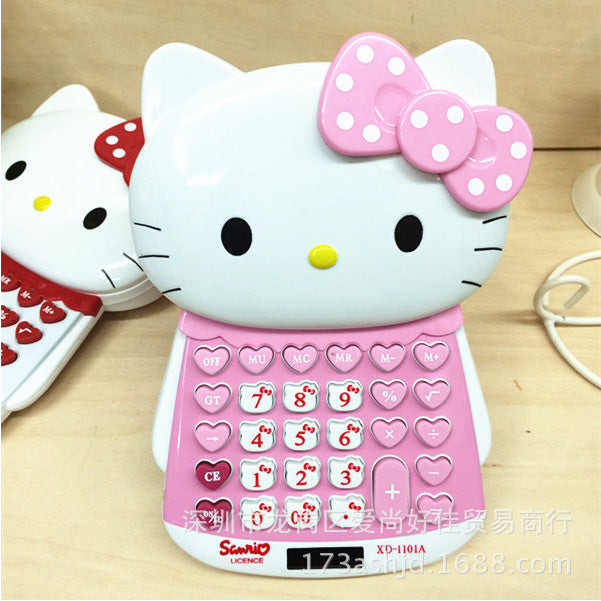 Creative cartoon Katie kitty cat head computer push cover kitty handheld solar calculator