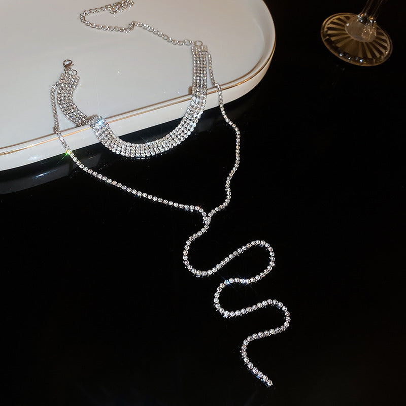 Diamond Flower Tassel Necklace Light Luxury High-grade Sweater Chain