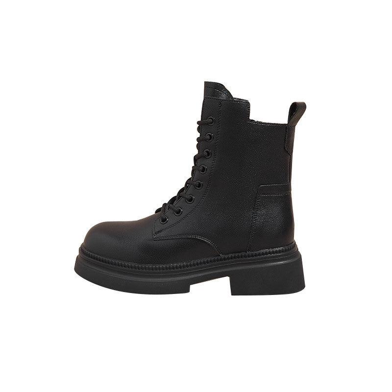 Retro Genuine Leather Martin Boots Women Korean Version Thick Sole