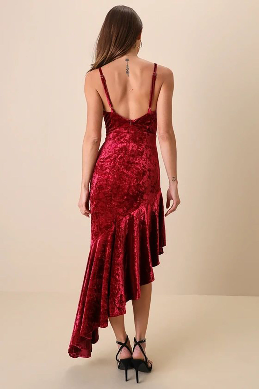 New Pleuche Spaghetti-strap Dress Sexy Patchwork Ruffles