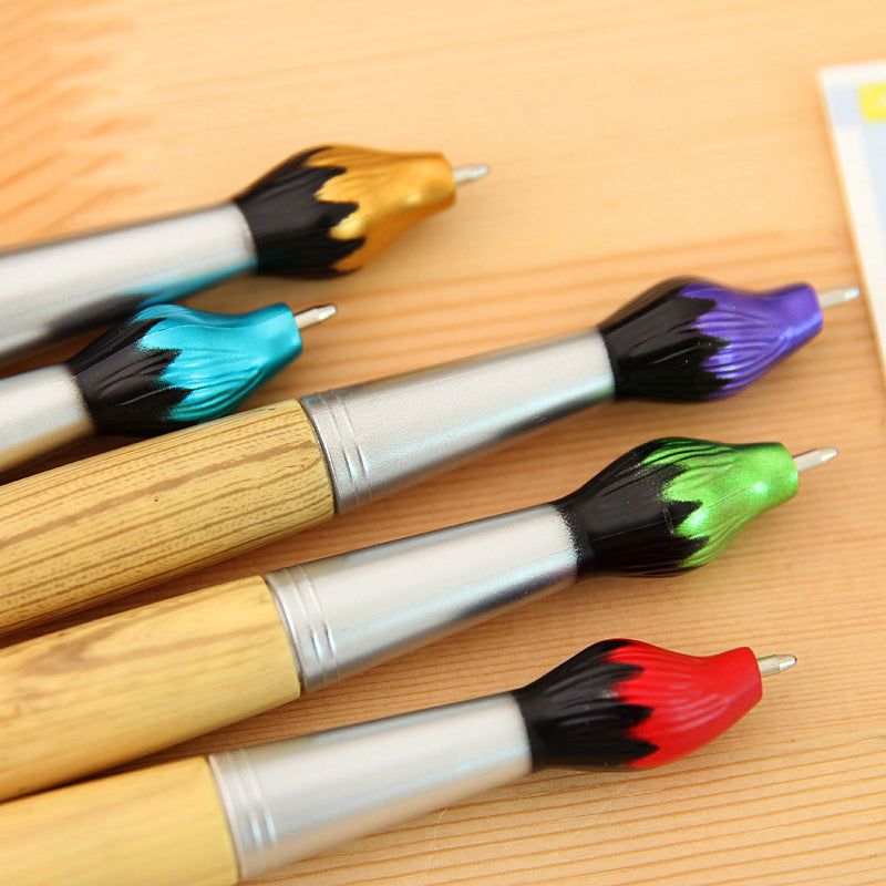 Brush Shape Creative Ballpoint Pen Oil Paint Brush Wooden Torch Pen Water Transfer Ball Pen