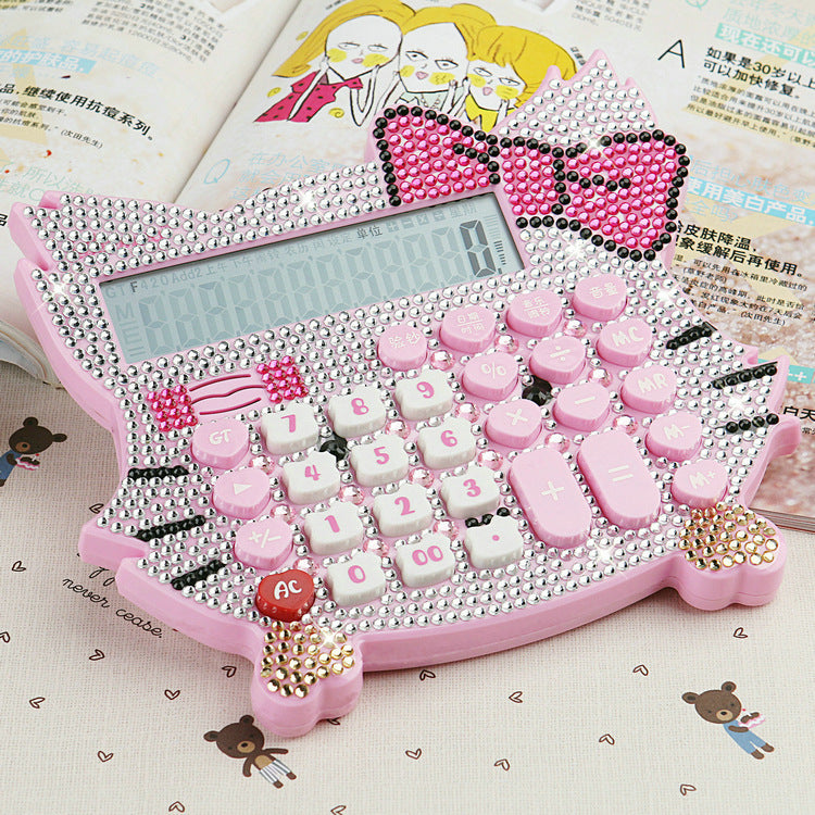 Add drill KT cat head cute cartoon voice Real person pronunciation calculator/machine with purple light banknote Crystal drill