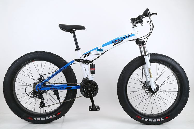 Folding beach snow bike double shock absorption double disc brake soft tail mountain bike 4.0 widened large tire bicycle zxc