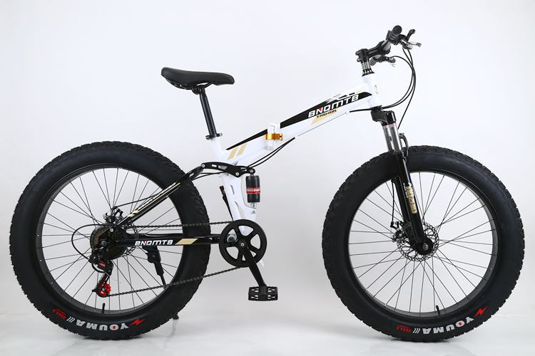 Folding beach snow bike double shock absorption double disc brake soft tail mountain bike 4.0 widened large tire bicycle zxc
