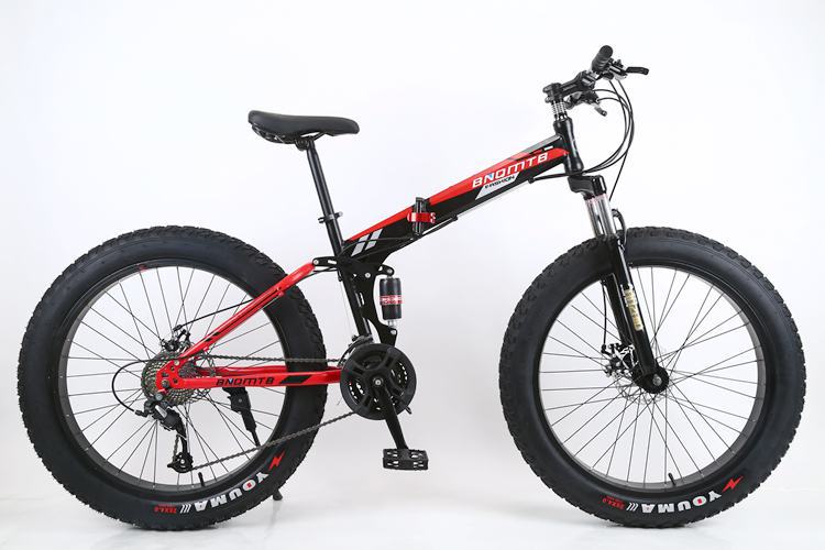 Folding beach snow bike double shock absorption double disc brake soft tail mountain bike 4.0 widened large tire bicycle zxc