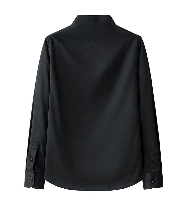 Men's Stand Collar Long Sleeve Slim Fit Solid Color Pocket Shirt