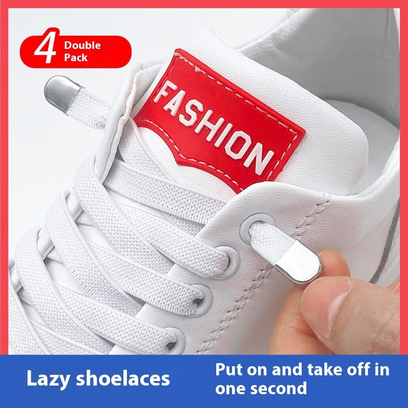Shoelace For Lazy People Lace-free Rope Elastic Children's Flat Buckle Tie-free White Shoes Men's And Women's Fixed White