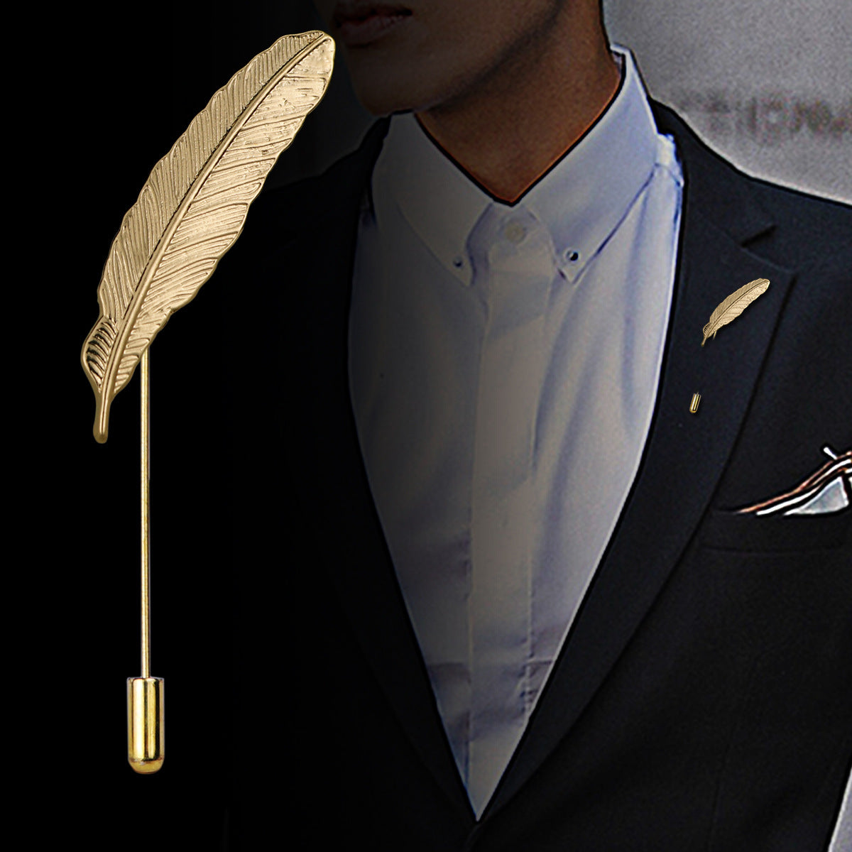 Men's Feather Brooch Academic Style Boutonniere Suit Leaf