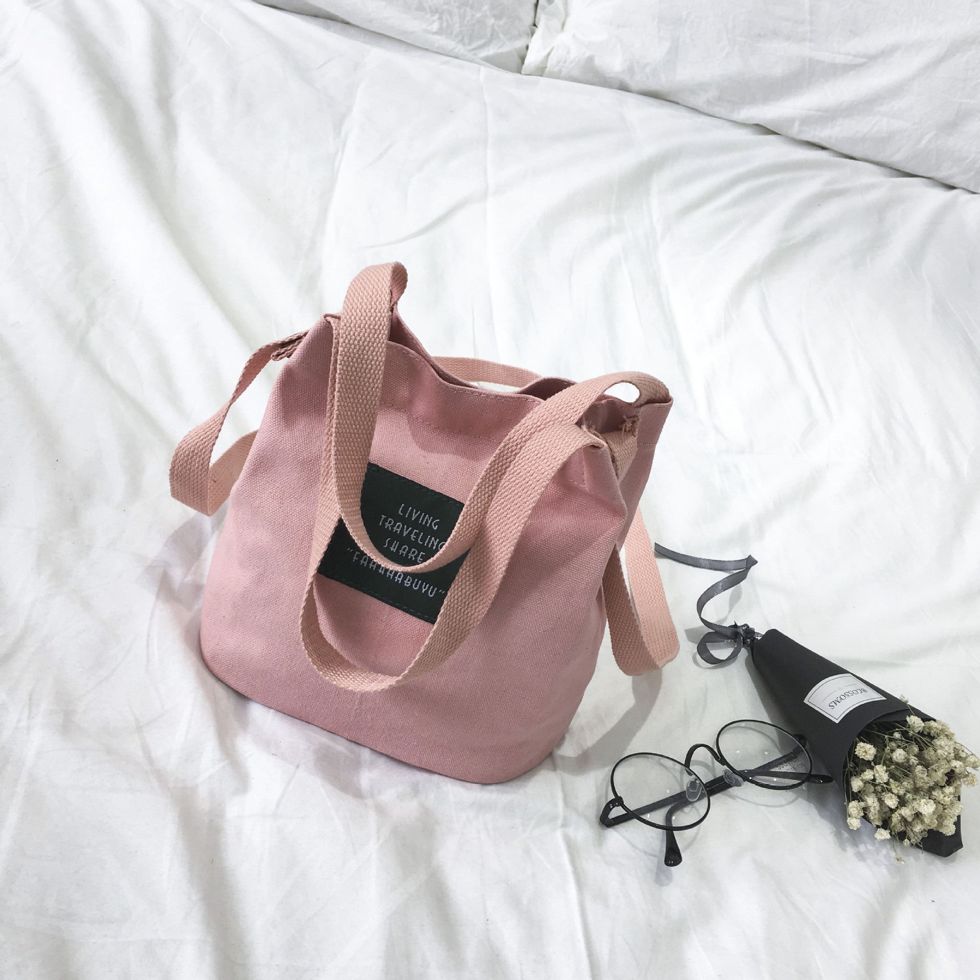 Women's Bag 2017 Korean Style Fashionable New Arrival Canvas Bucket Small Bag Casual Fashionable Simple Shoulder Bag Women's Crossbody Bag