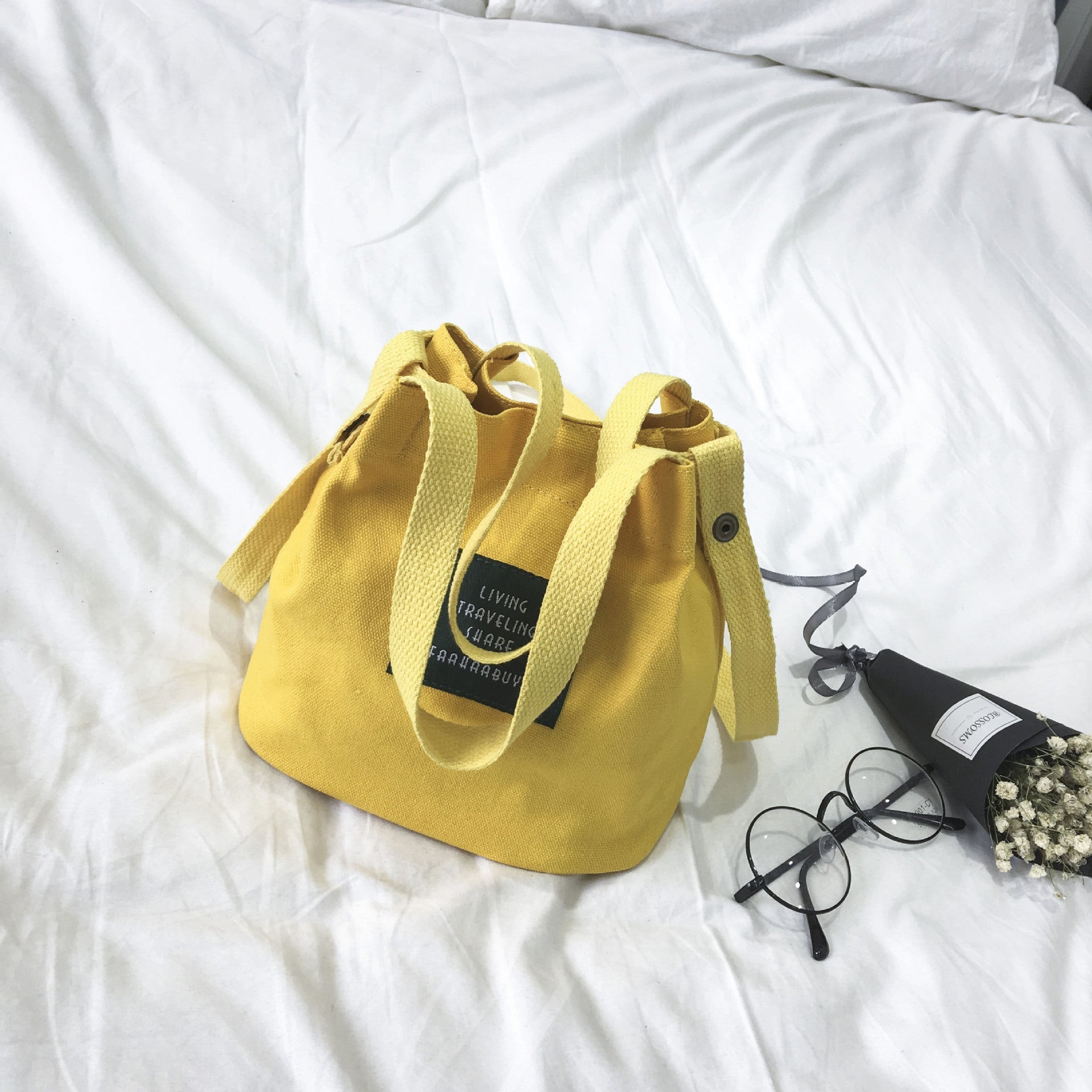 Women's Bag 2017 Korean Style Fashionable New Arrival Canvas Bucket Small Bag Casual Fashionable Simple Shoulder Bag Women's Crossbody Bag