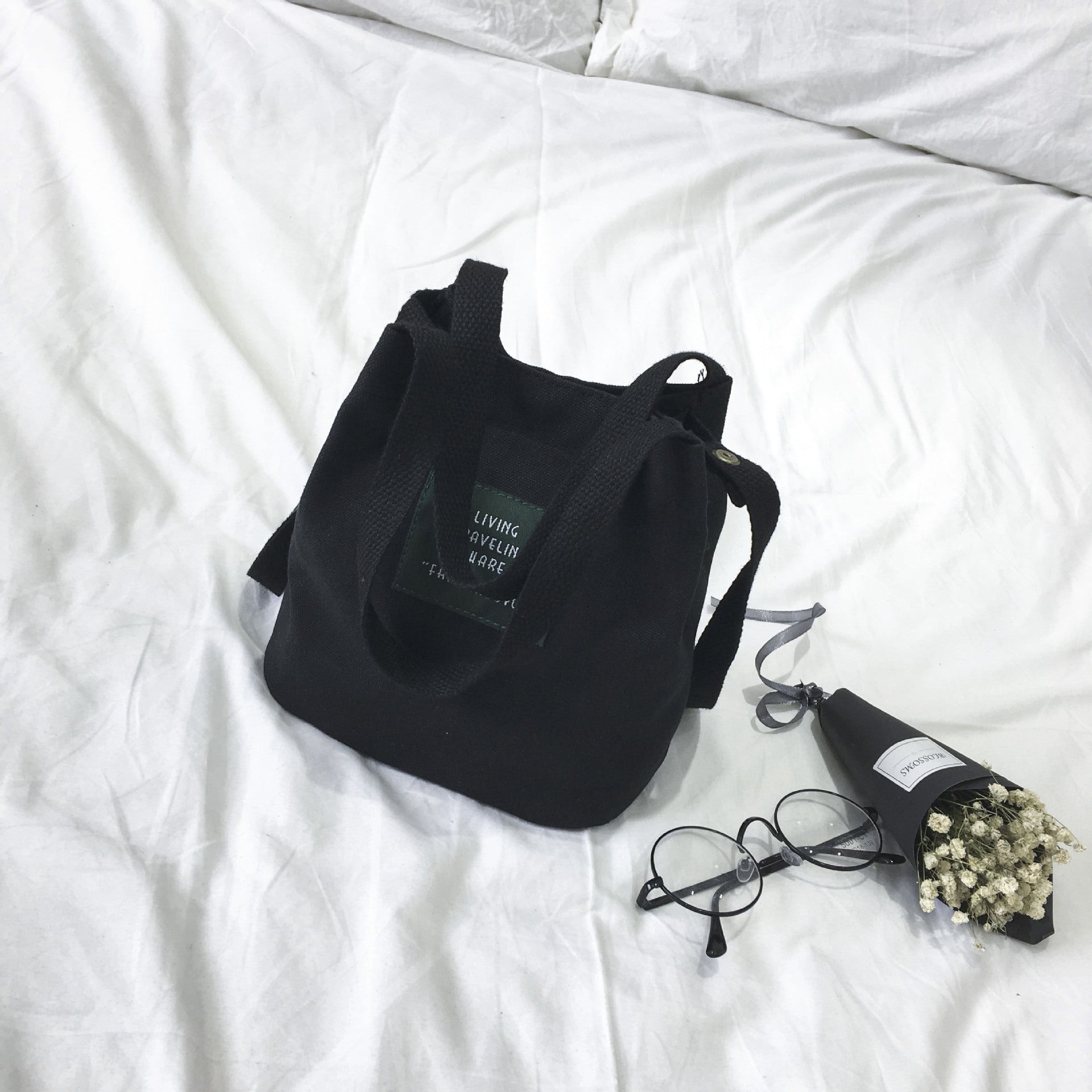 Women's Bag 2017 Korean Style Fashionable New Arrival Canvas Bucket Small Bag Casual Fashionable Simple Shoulder Bag Women's Crossbody Bag