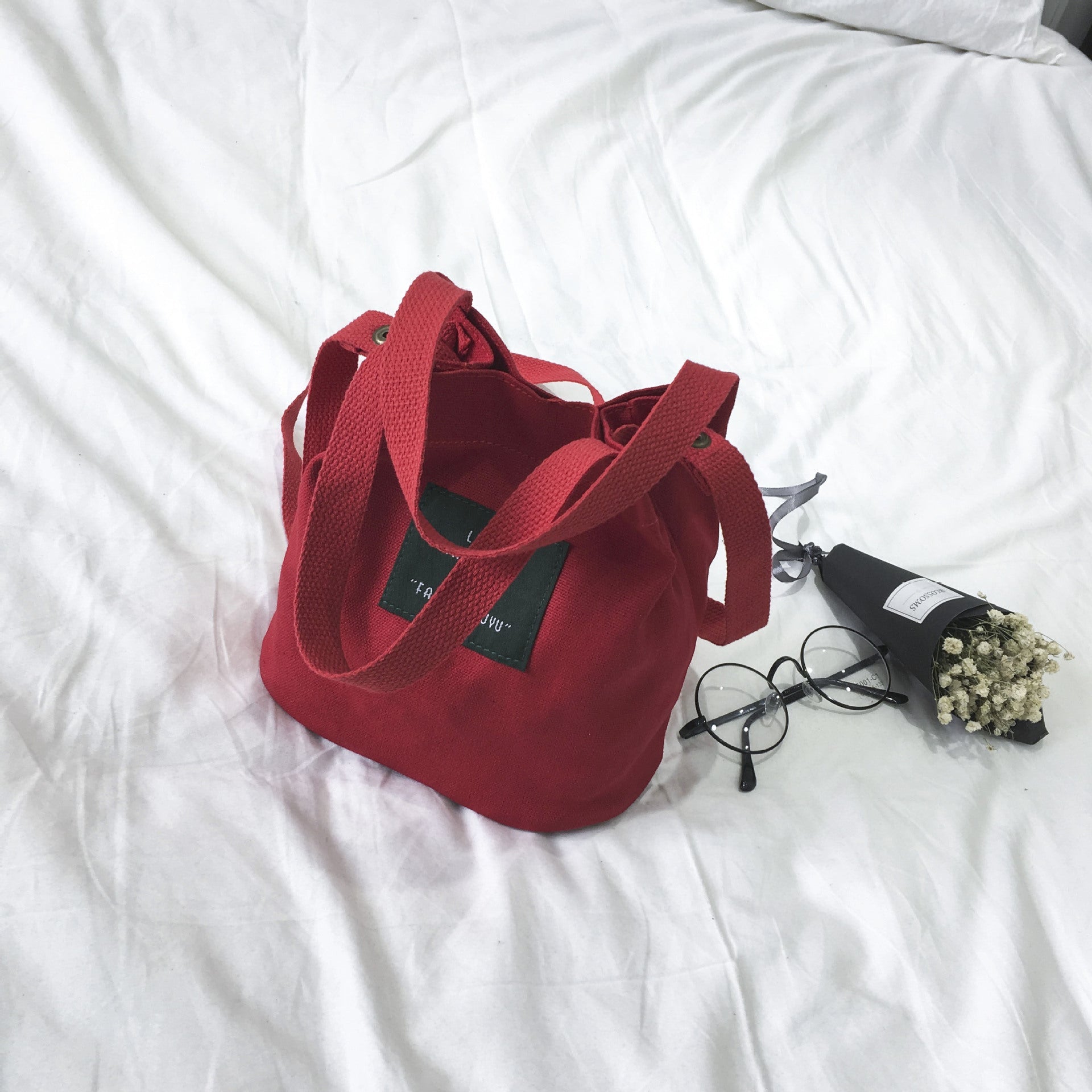 Women's Bag 2017 Korean Style Fashionable New Arrival Canvas Bucket Small Bag Casual Fashionable Simple Shoulder Bag Women's Crossbody Bag