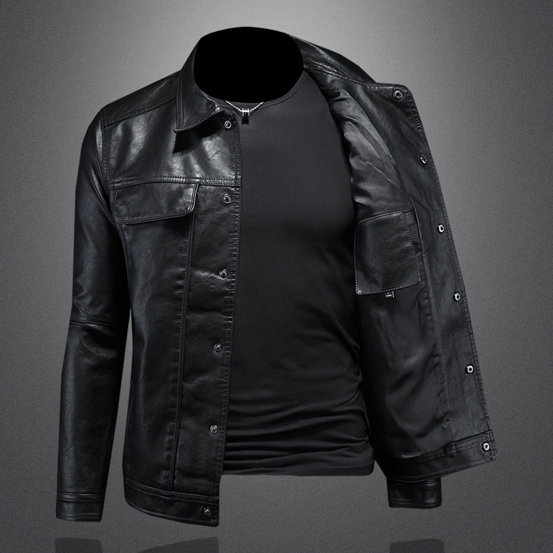 Men's Lapel Motorcycle Leather Coat