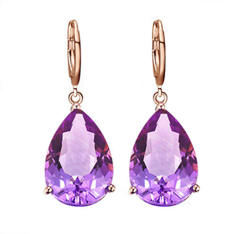 Quality Ear Hook Purple Gemstone Diamond Ring Rose Gold Collarbone Necklace Set