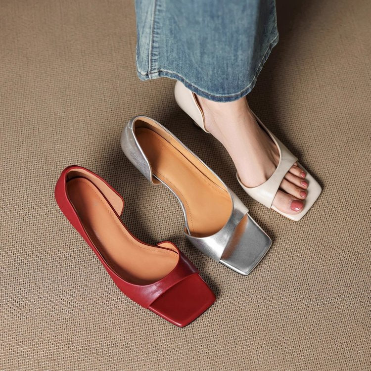 Simple One-strap Sandals Square Toe Open Toe Thin Heel Peep Toe Shoes