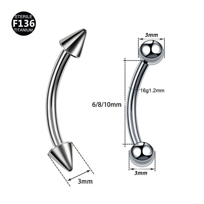 F136 Titanium Alloy Internal Thread Double Head Bending Rod Eyebrow Ring