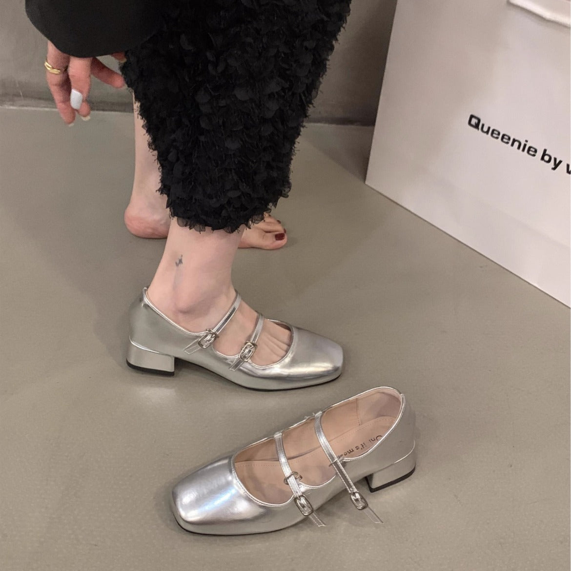 Chunky Heel Red Mary Jane Shoes For Women