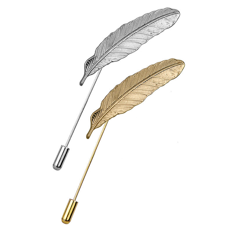 Men's Feather Brooch Academic Style Boutonniere Suit Leaf