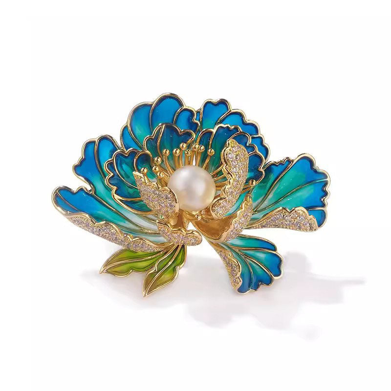High-end Women's Exquisite Chinese-style Pearl Ornament Peony Brooch
