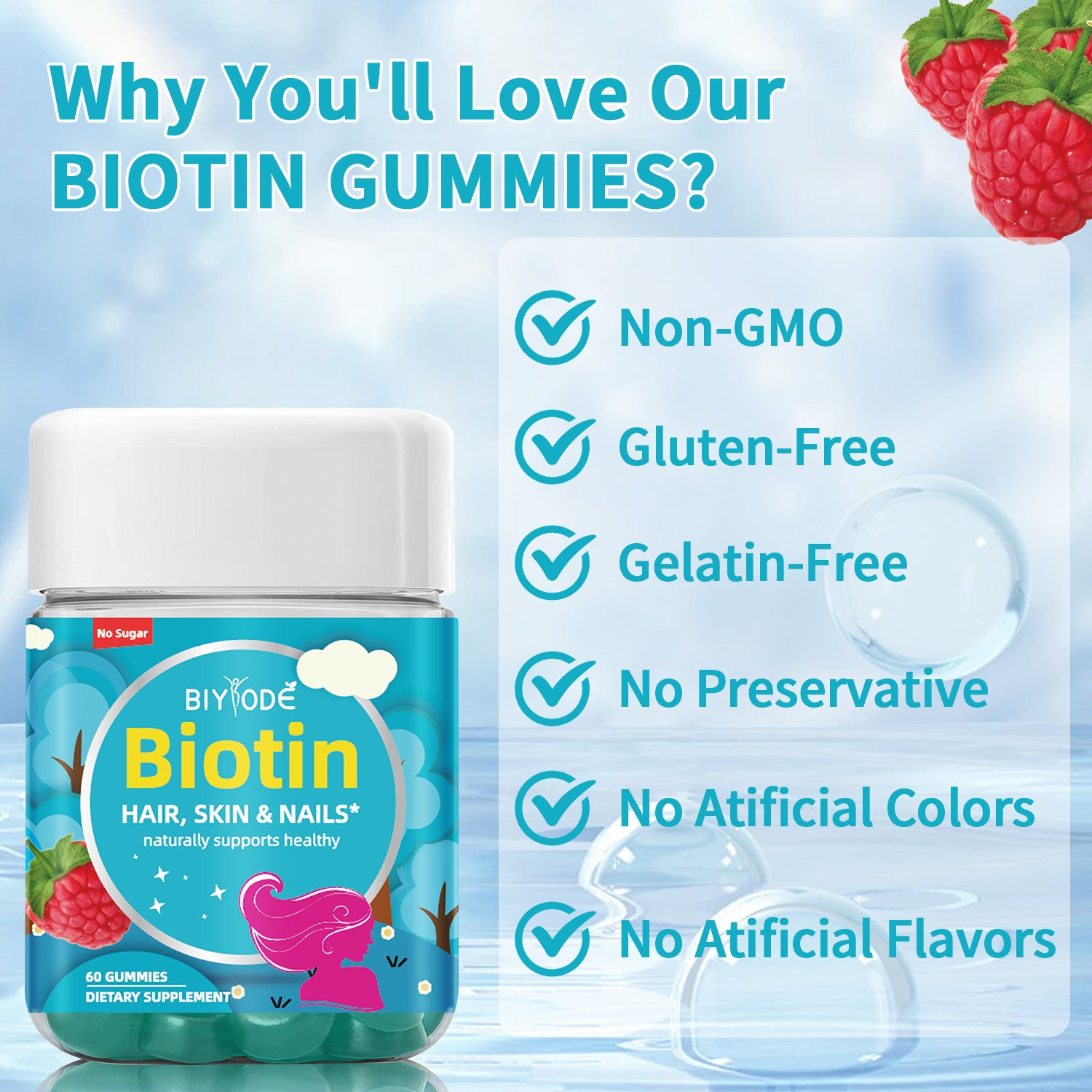 OEM ODM Ready Stock Fast Shipping Biotin Gummies Boost Immunity Power Skin Hair & Nail Health Multi Vitamin Supplement