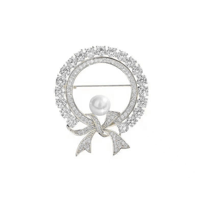 Rhinestone Bow Pearl Brooch Corsage Clothing Suit Matching