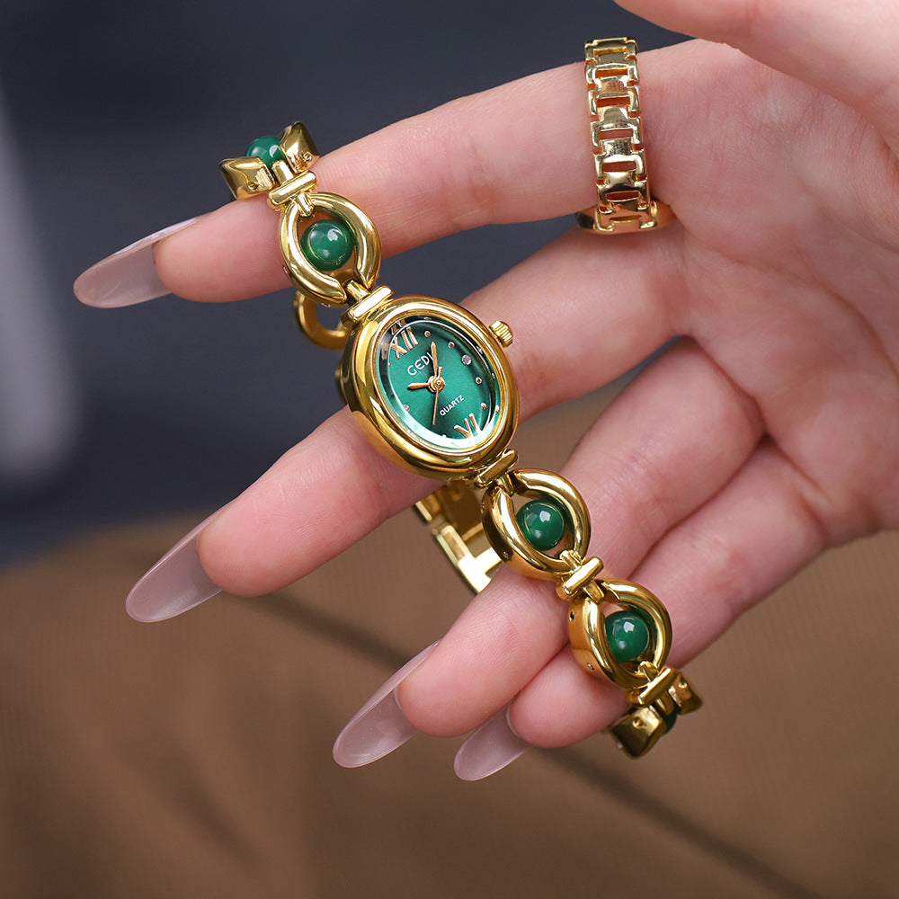 Gedi National Style Emerald Good-looking Bracelet Watch Niche High-grade Light Luxury Shell Pearls Exquisite Women's Quartz Watch