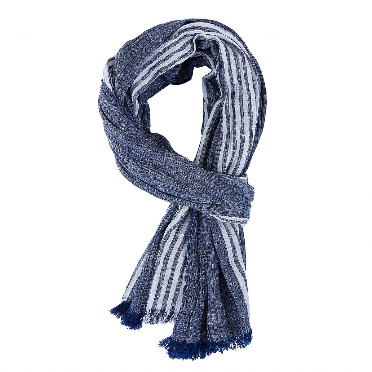 Men's Spring And Summer Thin Striped Scarf Navy Blue Color Matching Thin