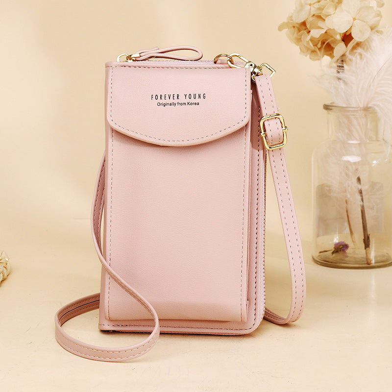 Solid Color Vertical Crossbody Phone Versatile Women's Zip Wallet