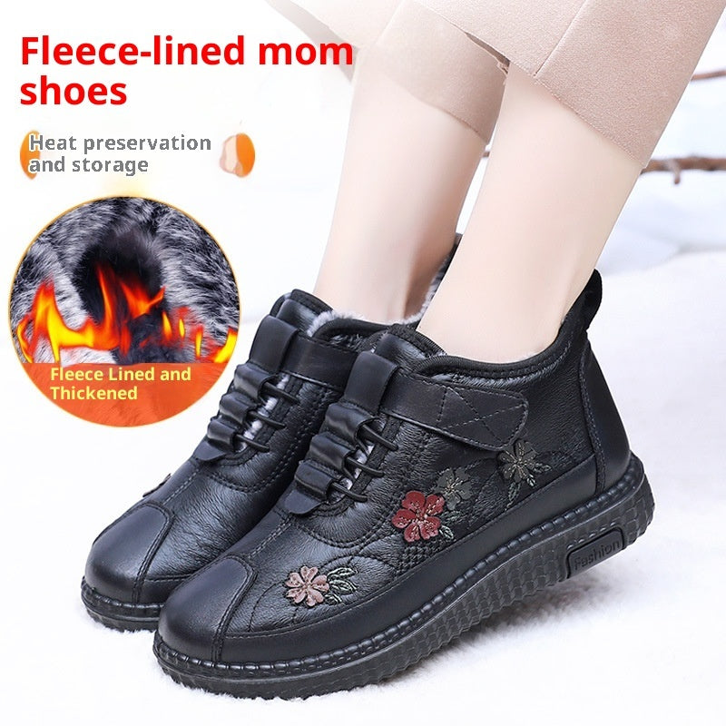 Old Beijing Cloth Shoes Women's Elderly Cotton Winter Fleece-lined Warm Soft Sole