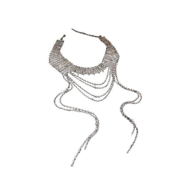 Diamond Flower Tassel Necklace Light Luxury High-grade Sweater Chain