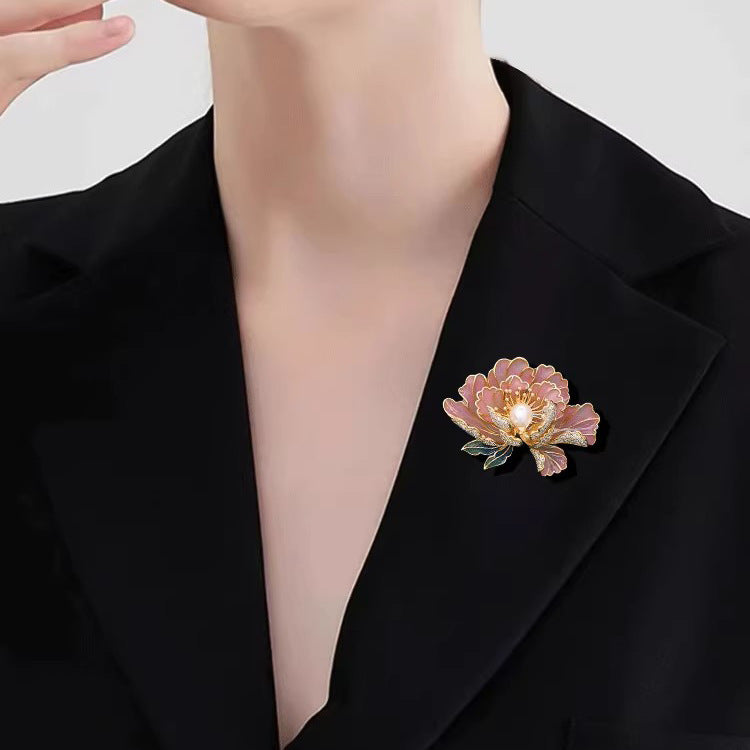 High-end Women's Exquisite Chinese-style Pearl Ornament Peony Brooch