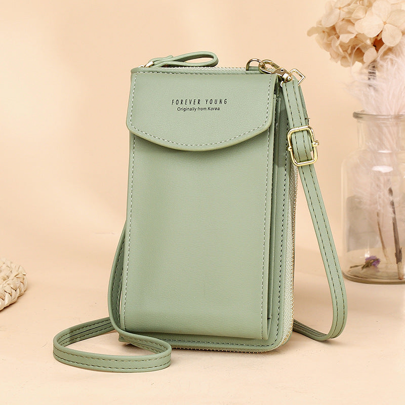 Solid Color Vertical Crossbody Phone Versatile Women's Zip Wallet