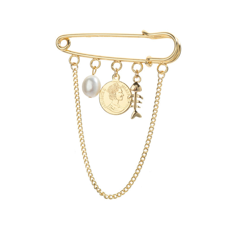 Retro Metal Chain Tassel Brooch Women