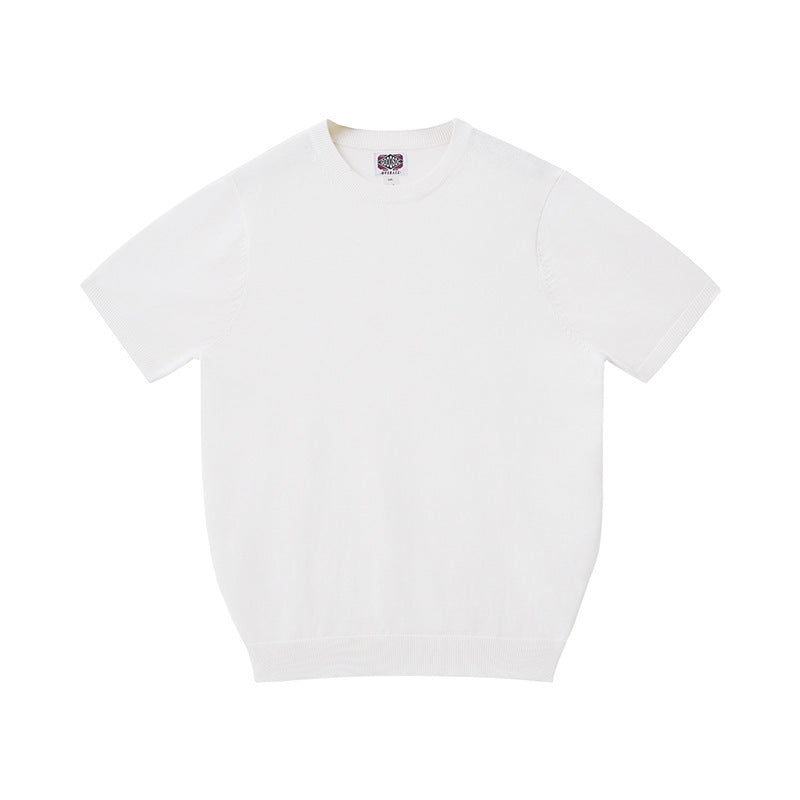 Pure Cotton Yarn Knitted Men's Short-sleeved T-shirt Round Neck