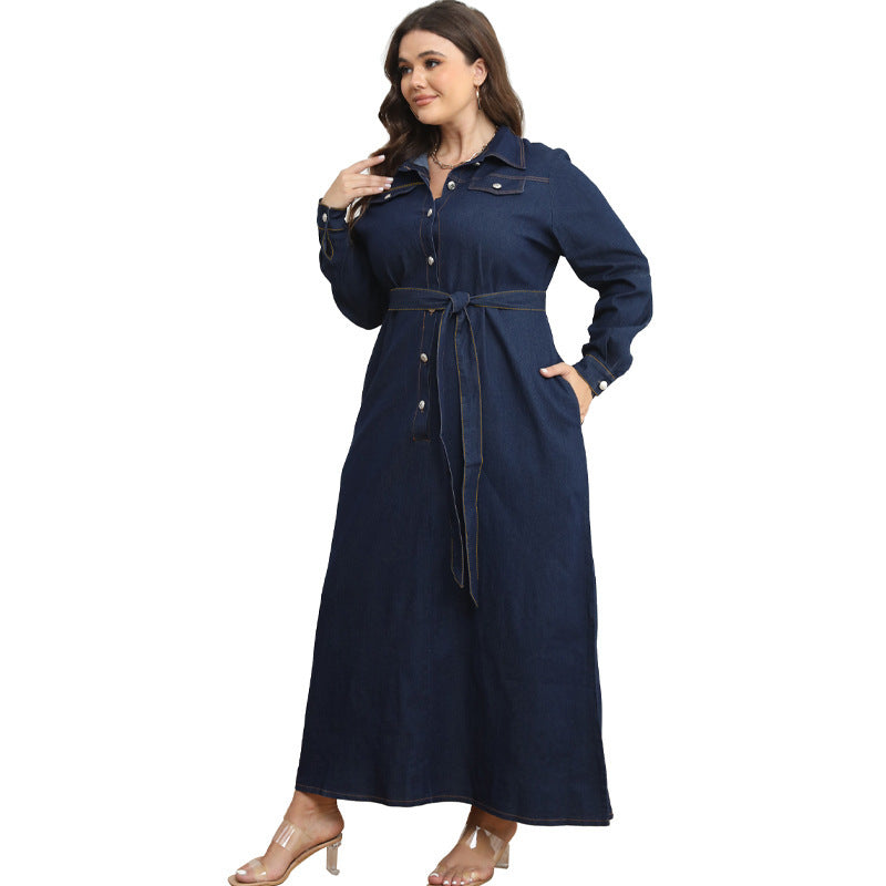 V-neck Cardigan Washed Denim Dress For Women