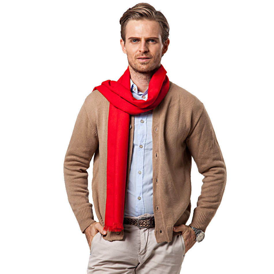 Men's Solid Color Double-sided Velvet Tassel Scarf