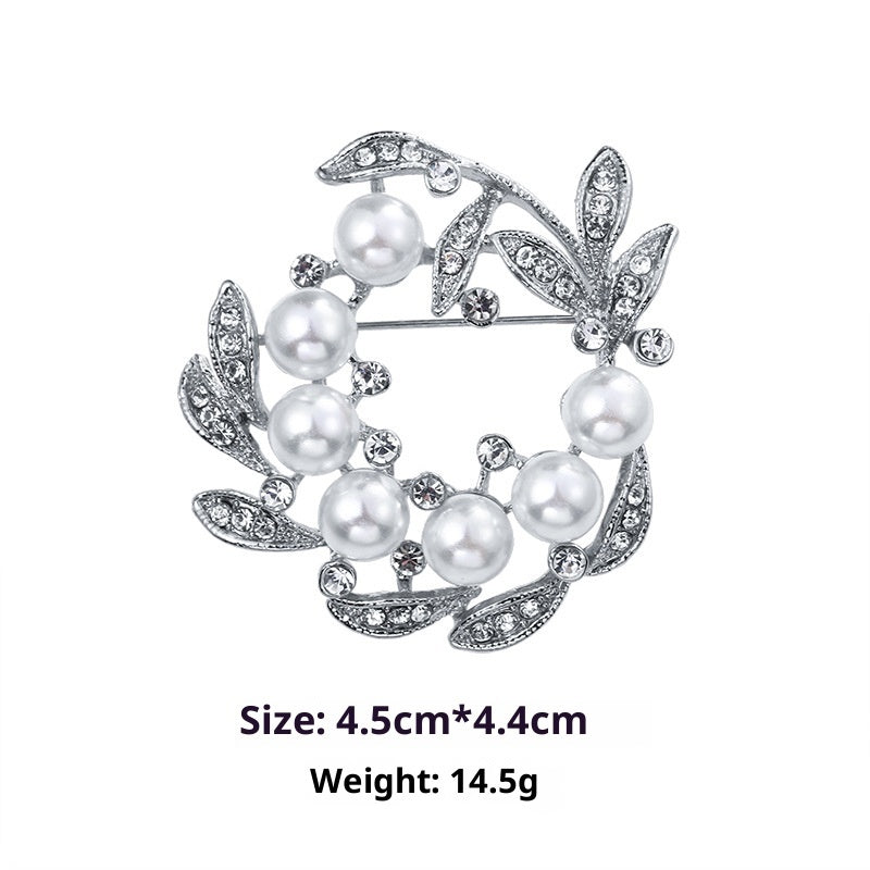 Minimalist Pearl Floral Brooch With Diamond Flower Accessory Pin