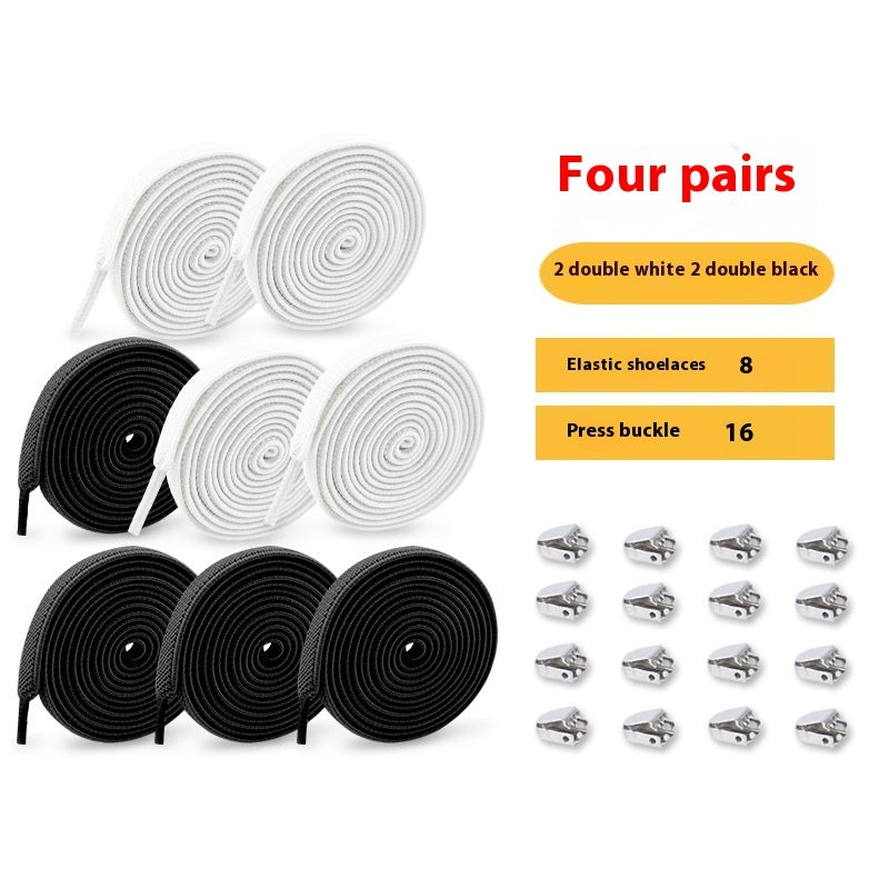 Shoelace For Lazy People Lace-free Rope Elastic Children's Flat Buckle Tie-free White Shoes Men's And Women's Fixed White