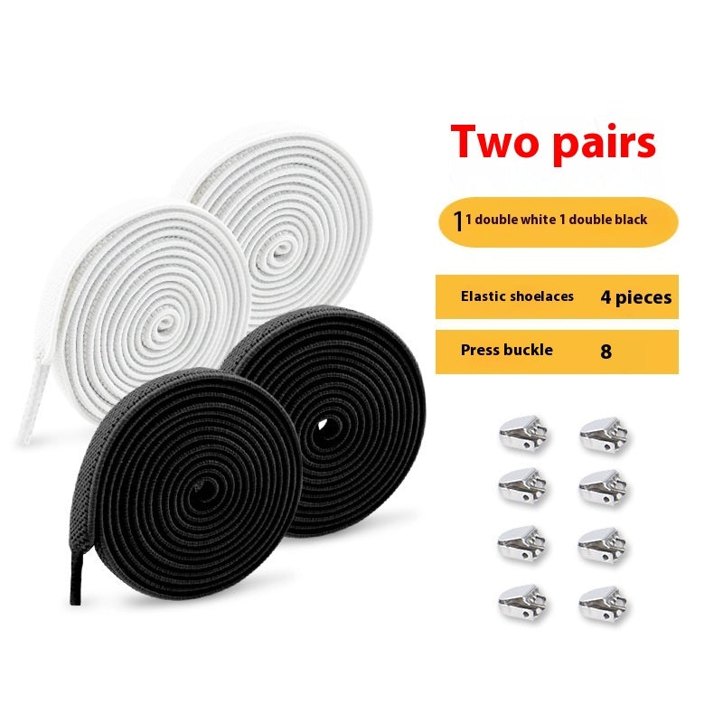 Shoelace For Lazy People Lace-free Rope Elastic Children's Flat Buckle Tie-free White Shoes Men's And Women's Fixed White